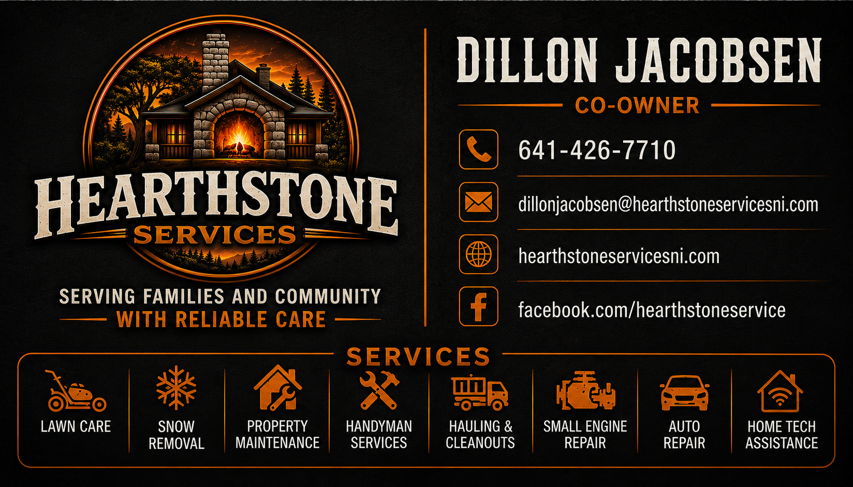 Dillon Hearthstone Services Business Card