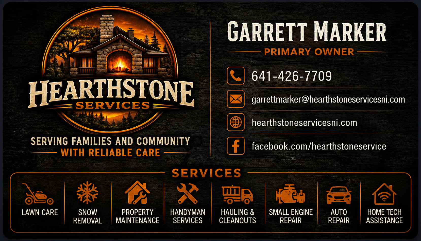 Garrett Hearthstone Services Business Card