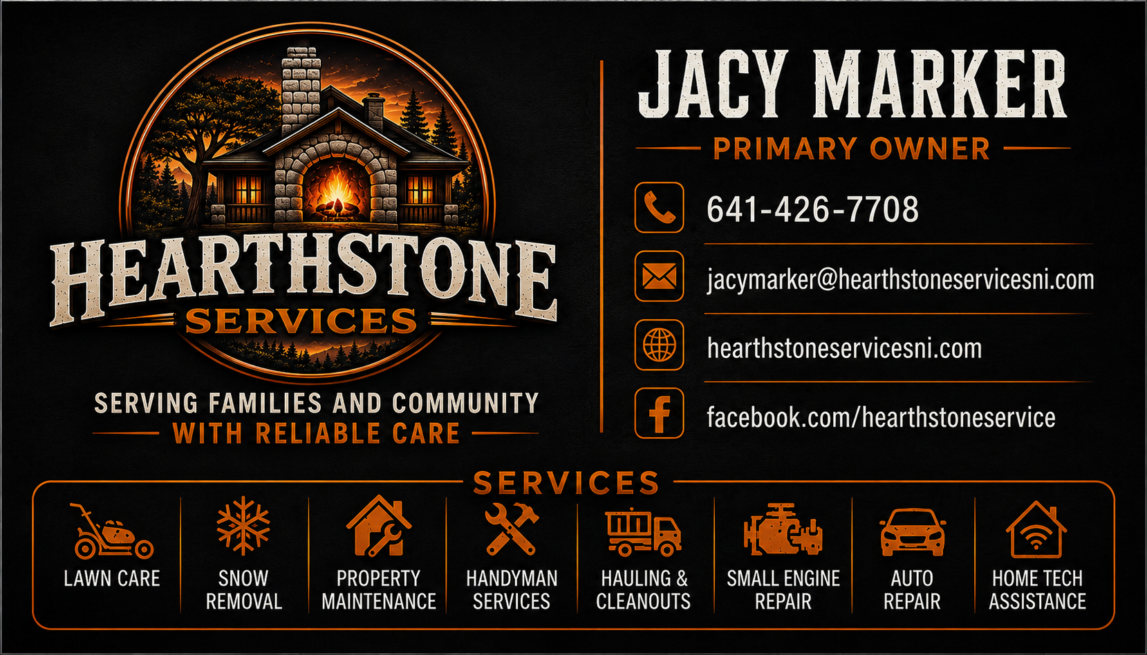 Jacy Hearthstone Services Business Card